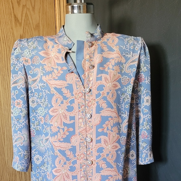 Large Tunic Style Blue and Pink Paisley Dress - Picture 1 of 4